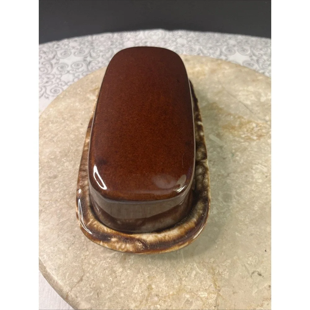 1970's Hull  Kathy Kale Brown Drip Glazed Pottery Butter Dish Excellent Cond